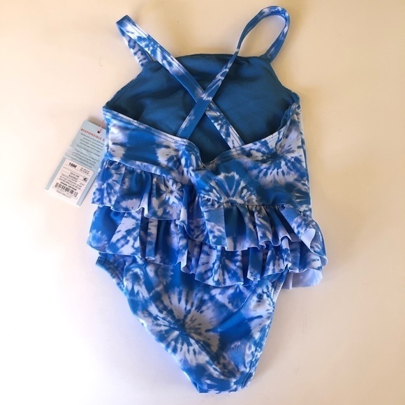 Cat & Jack Toddler Girls' Tie-Dye Wrap Ruffle One Piece Swimsuit Size 18M - Picture 2 of 5